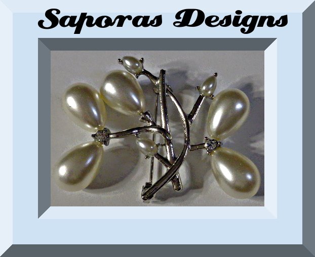 Image 0 of Silver Tone Flower Design Brooch With White Faux Pearls