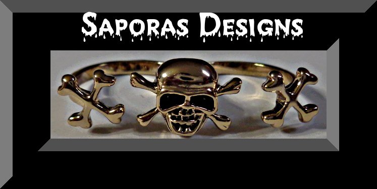 Image 0 of Gold Tone Double Finger Ring Skull & Cross Bone Design Unisex