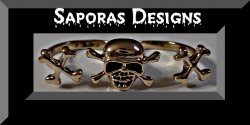 Gold Tone Double Finger Ring Skull & Cross Bone Design Unisex