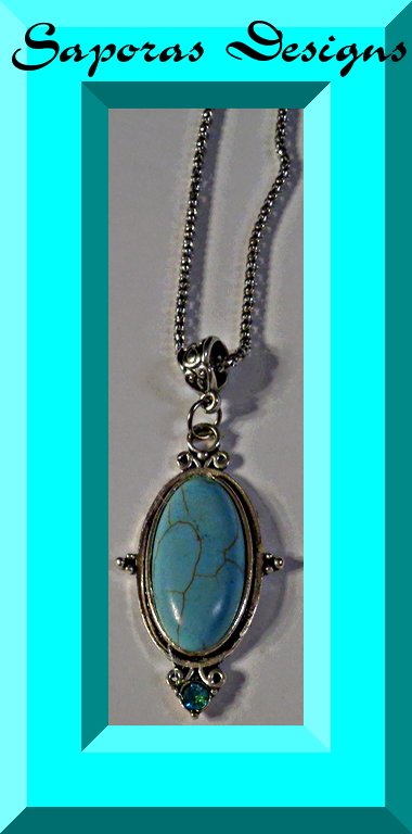 Image 0 of Tibetan Silver & Turquoise Vintage Design Necklace With Blue Crystal