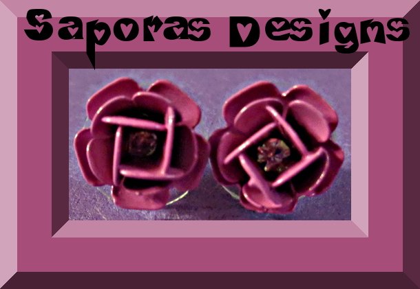 Image 0 of Pink Flower Floral Design Stud Earrings With Clear Crystal