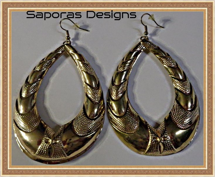 Image 0 of Large Tear Drop Design Gold Tone Dangle Earrings Hip Hop Style
