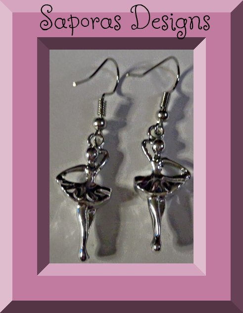 Image 0 of Silver Tone Dangle Ballerina Design Earrings