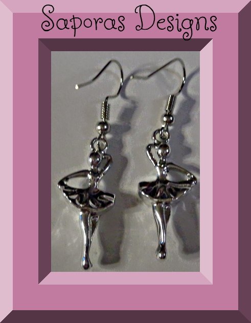 Image 0 of Silver Tone Dangle Ballerina Design Earrings