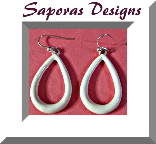Image 0 of White & Silver Tone Dangle Earrings With Tear Drop Design