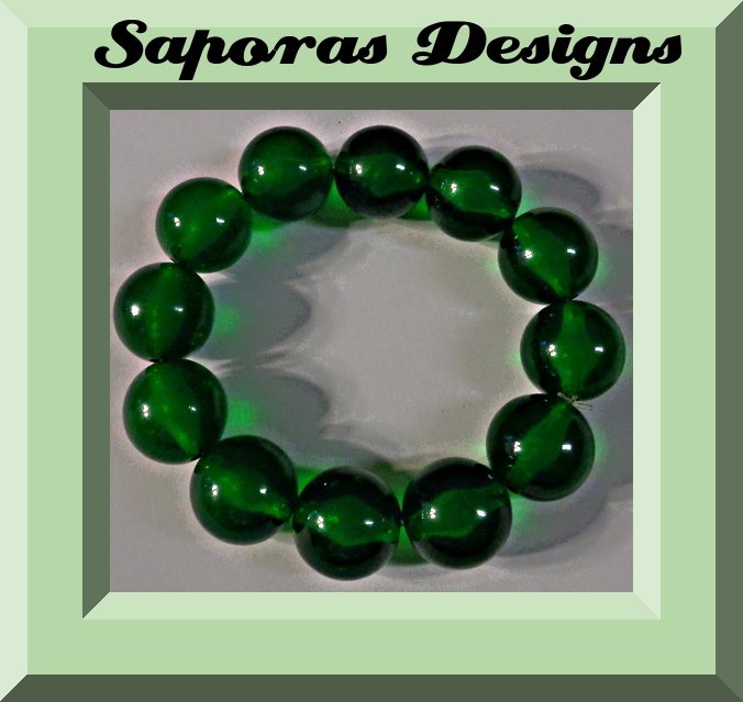 Image 0 of Christmas Green Beaded Bracelet Stretchable Elastic Fits Most Wrist