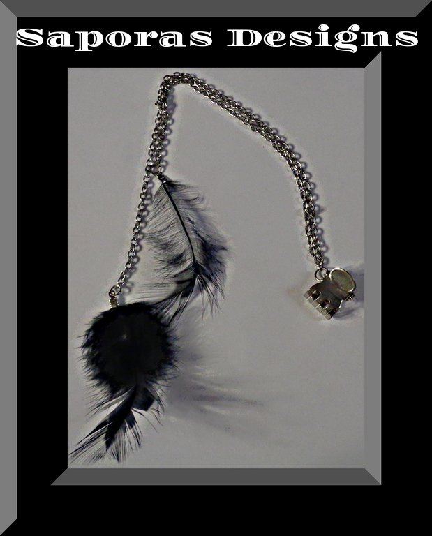 Image 0 of Handmade Black Feather Hair Clip With Silver Tone Chain Native Ethnic Tribal 