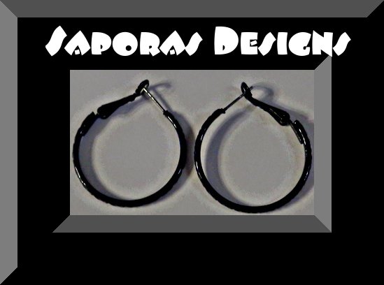 Image 0 of Black Hoop Design Earrings Biker Chic Gothic Punk Rock Style