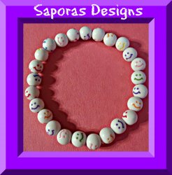 White Beaded Colorful Smiley Face Bracelet Stretchable Elastic Fits Most Wrist