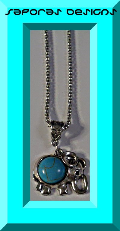 Image 0 of Tibetan Silver & Turquoise Elephant Design Necklace Native Ethnic Tribal