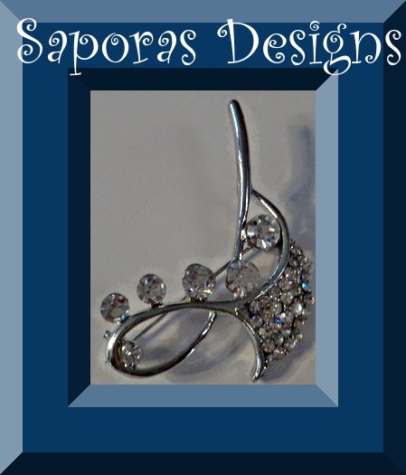 Image 0 of Silver Tone Flower Design Brooch With Clear Crystals