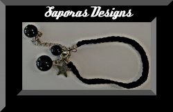 Handmade Black Braided Rope Bracelet With Black Beads & Vintage Silver Tone Star