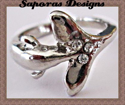 Image 0 of Size 5 Dolphin Design Silver Tone Ring With Clear Crystals
