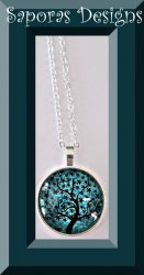 Black & Green Tree Of Life Design Necklace With Silver Tone Finish