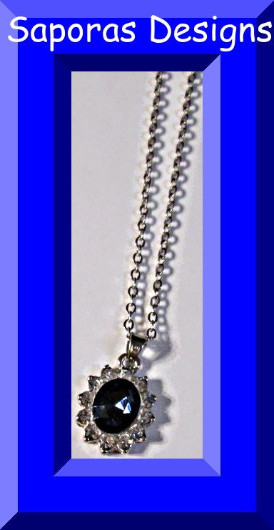Image 0 of Silver Tone Necklace With Blue & Clear Crystals