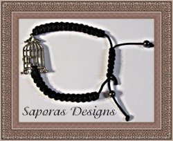 Handmade Black Braided Rope Bracelet With Birdcage Charm