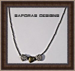 Antique Three (3) Heart Design Necklace With Clear Crystals