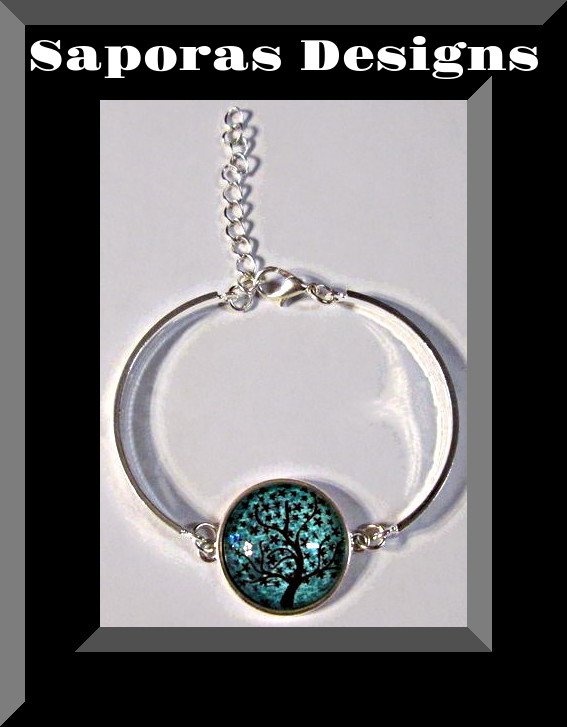 Image 0 of Silver Tone Finish Tree Of Life Bracelet With Green & Black In Color