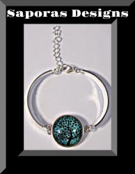 Silver Tone Finish Tree Of Life Bracelet With Green & Black In Color