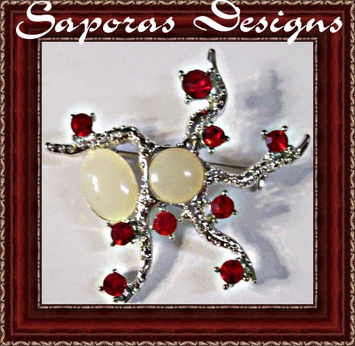 Image 0 of Silver Tone Star Fish Design Brooch With Red Crystals & White Beads