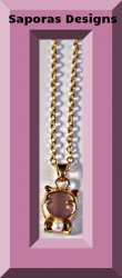 Gold Tone Cat / Kitten Design Necklace With White Faux Pearl & Pink Bead