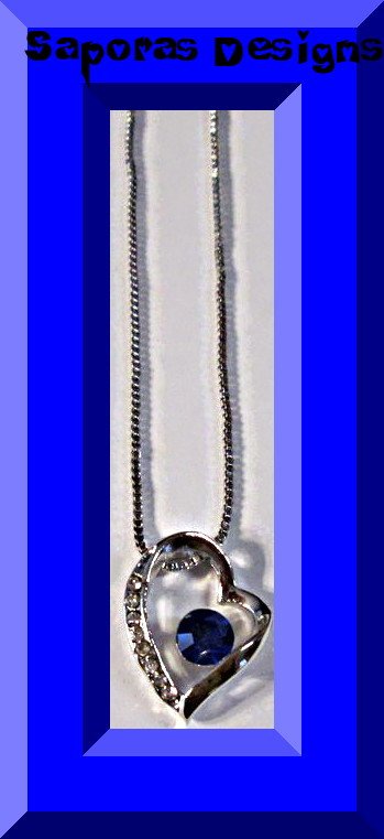 Image 0 of 18KRP Heart Design Necklace With Blue & Clear Crystals