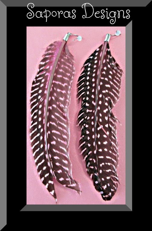 Image 0 of Black & Pink In Color Dangle Feather Earrings Tribal Ethnic Native Bohemian 