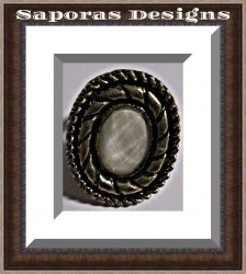 Antique Design Ring With White Bead Size 8 & Adjustable To Fit Most Fingers