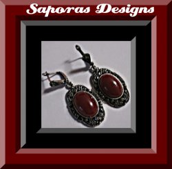 Tibetan Silver Vintage Dangle Earrings With Red Bead & Black Rhinestones