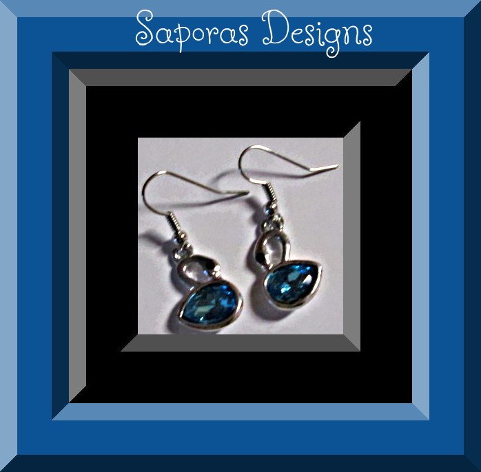 Image 0 of Silver Tone Swan Dangle Design Earrings With Blue & Black Crystals