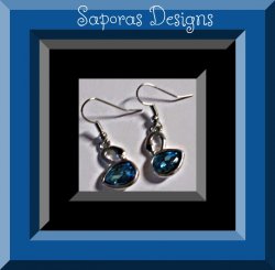 Silver Tone Swan Dangle Design Earrings With Blue & Black Crystals