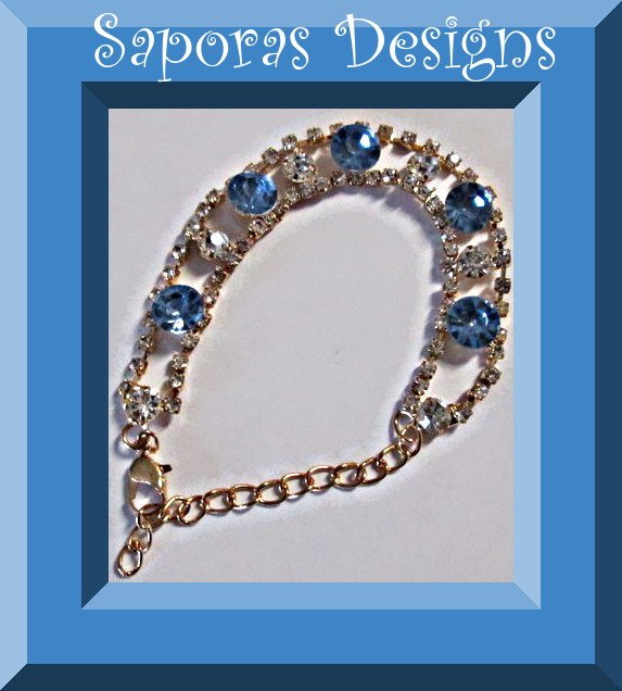 Image 0 of Gold Tone Bracelet With Blue & Clear Crystals