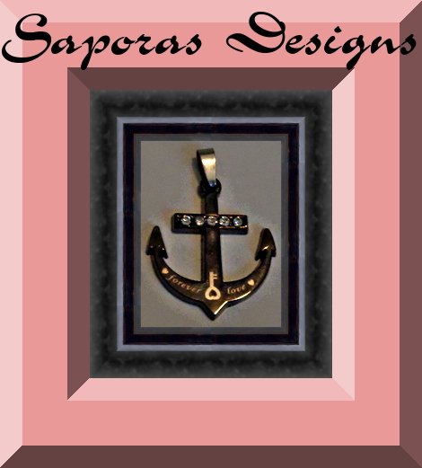 Image 0 of Anchor Design Forever Love Charm With Clear Crystals Made From Gun Metal