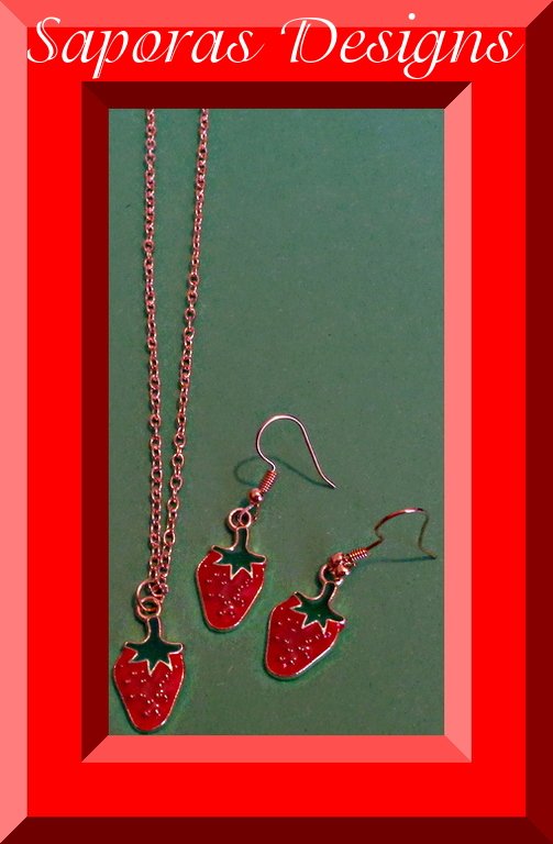 Image 0 of Strawberry Design Necklace & Dangle Earring Jewelry Set 