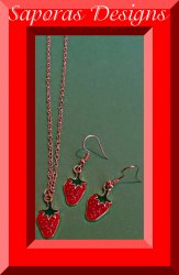 Strawberry Design Necklace & Dangle Earring Jewelry Set 