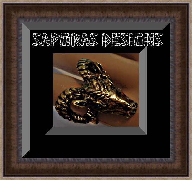 Image 0 of Size 6.5 Antique Ram Design Ring With Black Rhinestone Eyes Adjustable To Fit 
