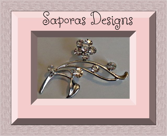 Image 0 of Silver Tone Flower Design Brooch With Clear Crystals