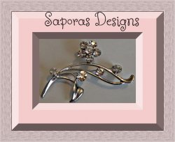 Silver Tone Flower Design Brooch With Clear Crystals