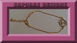 Gold Tone Peace Sign Anklet With Clear Crystals 