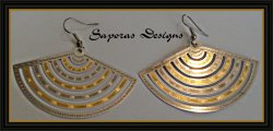 Gold & Silver Tone Dangle Fan Design Earrings