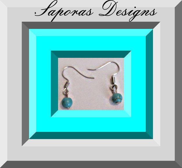 Image 0 of Silver Tone Dangle Turquoise Earrings Native Ethnic Tribal Bohemian Design