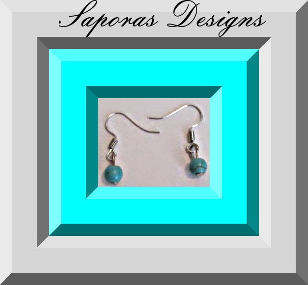 Image 0 of Silver Tone Dangle Turquoise Earrings Native Ethnic Tribal Bohemian Design
