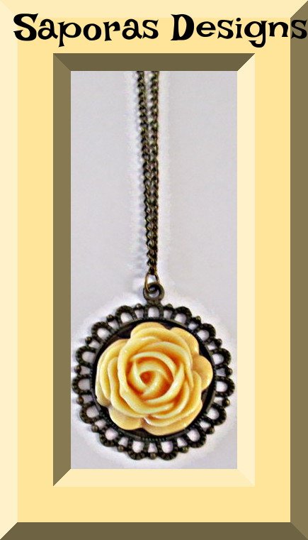 Image 0 of Antique Yellow Flower Design Sweater Necklace