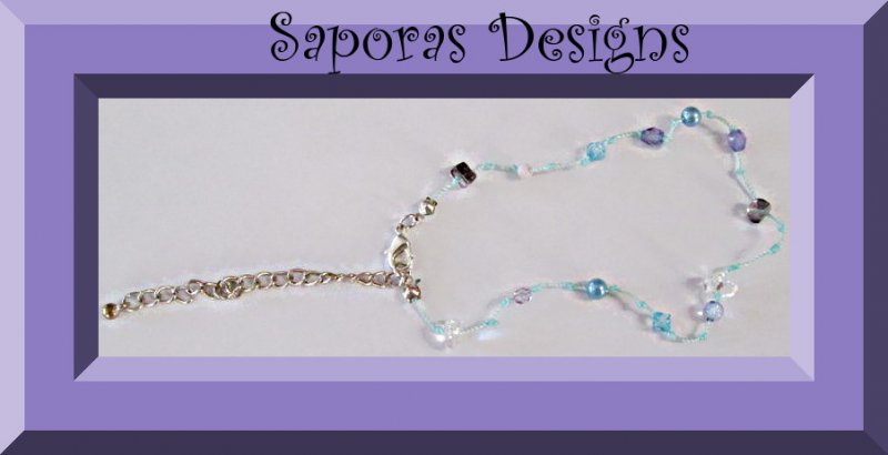 Image 0 of Handmade Anklet With Blue Rope & Purple Blue & Clear Beads