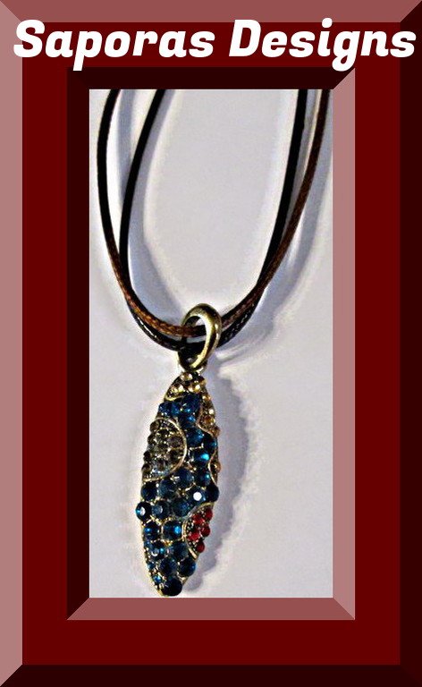 Image 0 of Antique Design Necklace With Colorful Rhinestones & Brown Leather Rope Chain