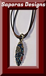 Antique Design Necklace With Colorful Rhinestones & Brown Leather Rope Chain