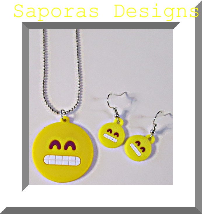 Image 0 of Grinning Face With Teeth Necklace & Dangle Earring Jewelry Emoji Set