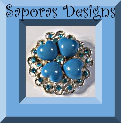 Image 0 of Silver Tone Heart Design Brooch With Blue Heart Beads & Blue Crystals