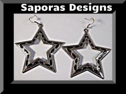 Silver Tone & Black Star Design Dangle Earrings