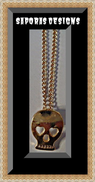 Image 0 of Gold Tone Skull Design Necklace Biker Gothic Punk Rock Style Unisex